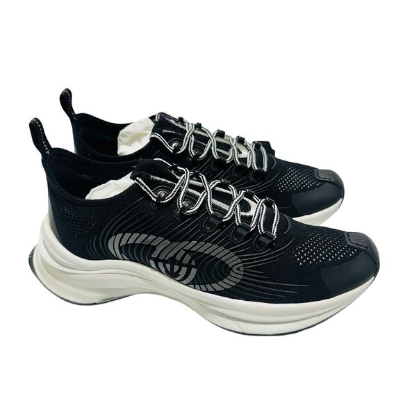 GUCCI Run 41.5 /US 11.5 Knit Sneaker Shoes Logo Monogram Black White NIB - Picture 1 of 6